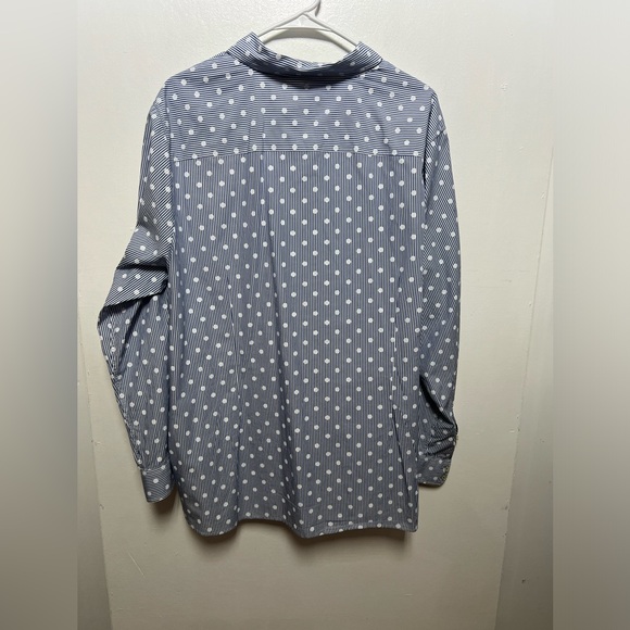 “Talbots Woman’s” SZ: (3X) Blue & White Striped Blouse Poka-Dot Button-Up - Picture 2 of 5